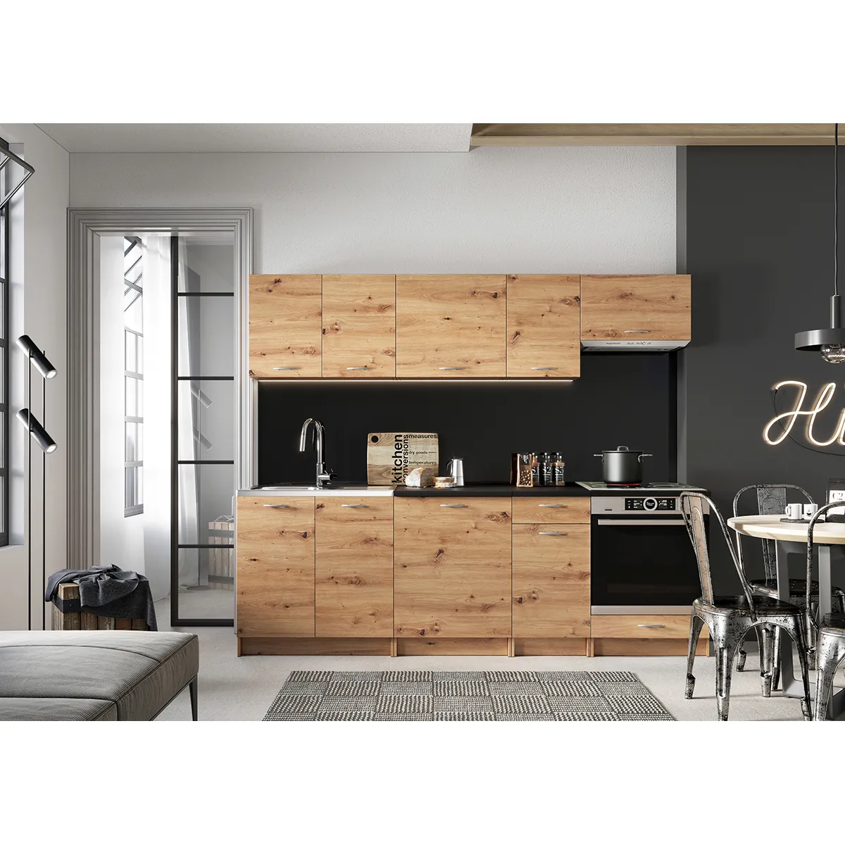 Cuisine Pegane Mila - Chêne Artisan - 2m40
