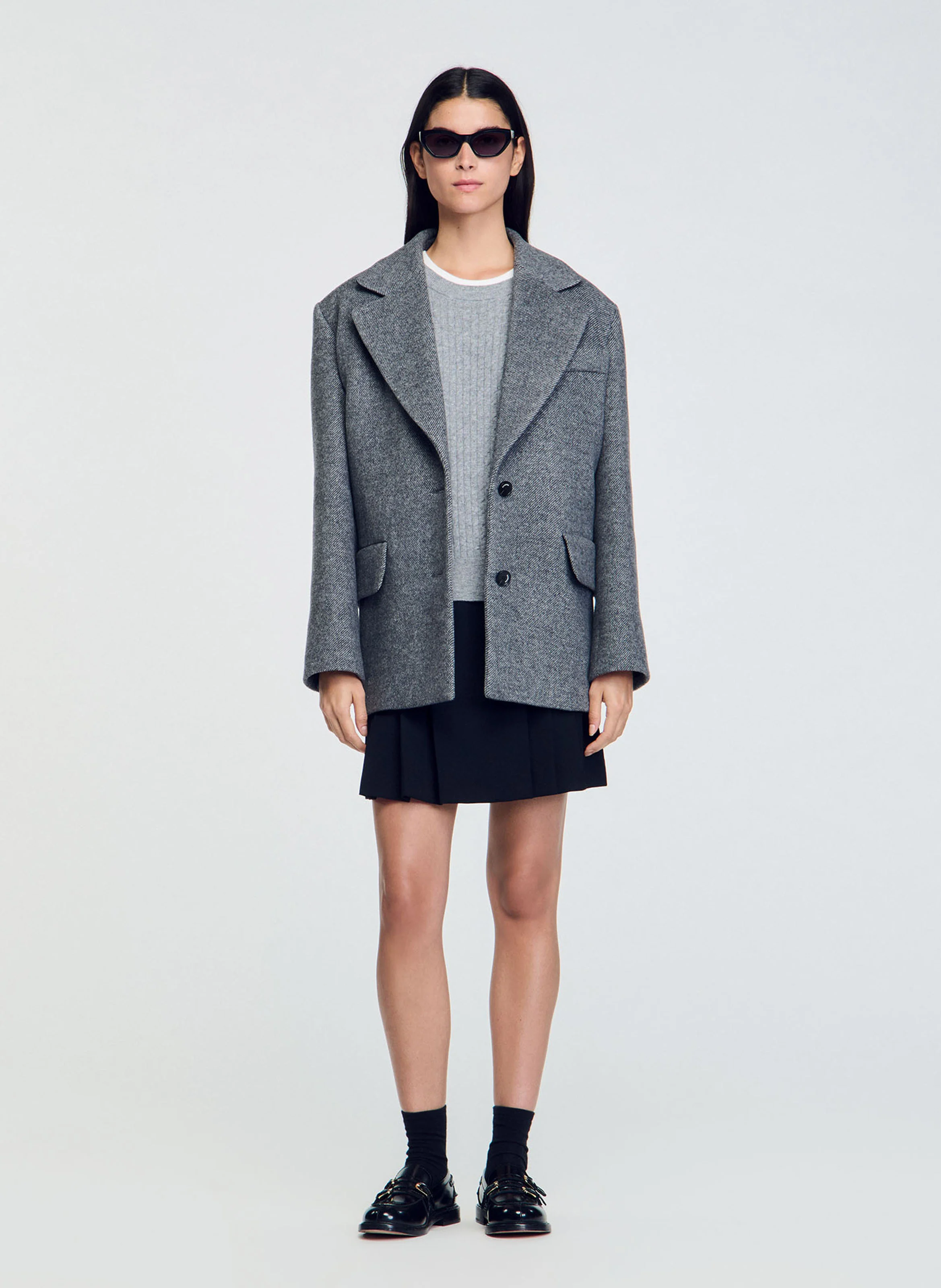 Manteau col tailleur en laine mélangée | Gris