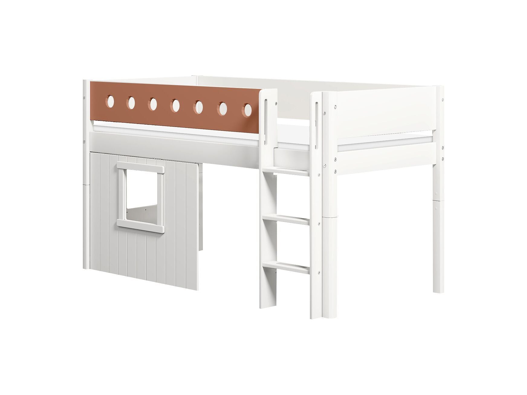 Flexa WHITE Halbhochbett mit Baumhaus - Weiss / B: 109.0 cm x T: 210.0 cm x H: 120.0 cm