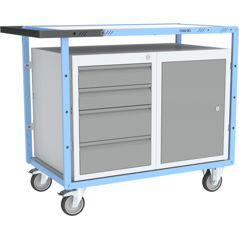 Servante établi équipée, 1 bloc 4 tiroirs + 1 bloc porte, 250 kg
