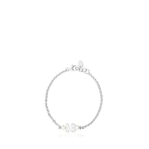 Pulseira de prata e pérola com motivo de urso Sisy de verdade