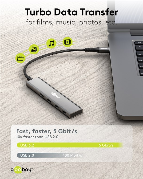 Slim 4-Port USB-C Multiport Adapter HUB 4x USB-C 3.2 / 5 Gbit/s (76564) - Hellgrau