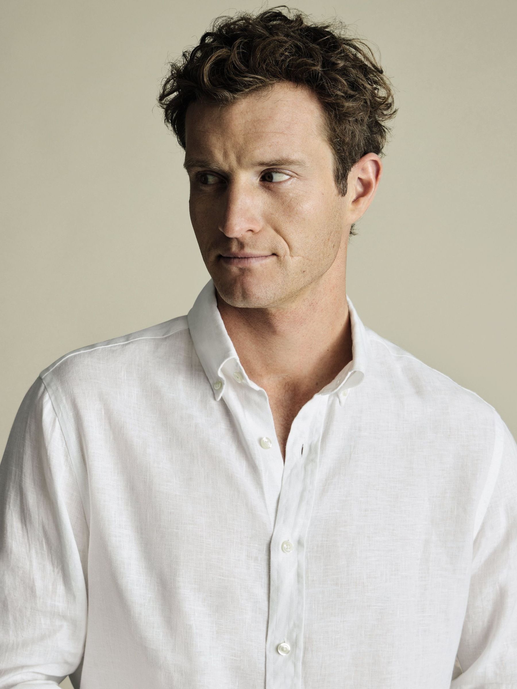 Charles Tyrwhitt Button Down Pure Linen Slim Fit Shirt