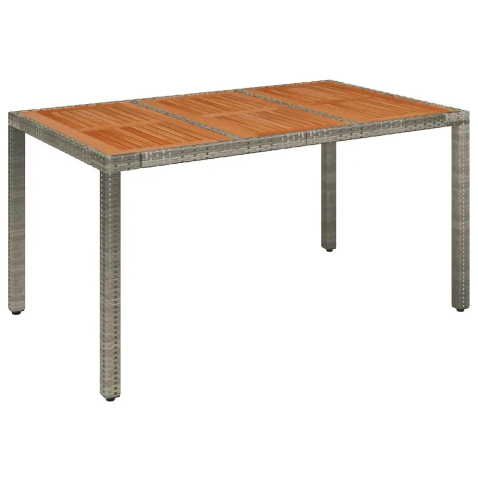 vidaXL - Tuintafel Met Houten Blad - Grijs - Poly rattan - 150 x 90 x 75 cm