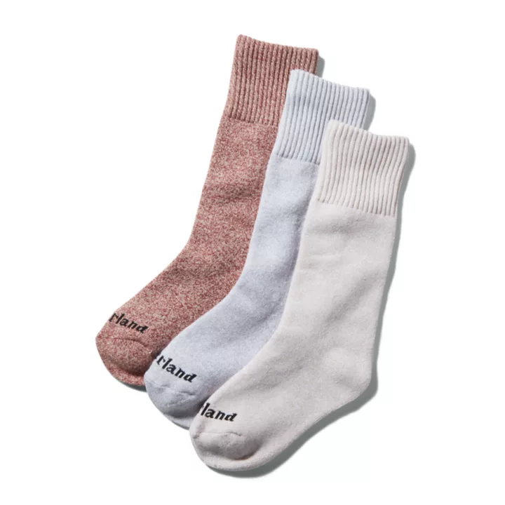 Conjunto de três pares de meias cano médio mescladas para mulheres, na cor rosa.