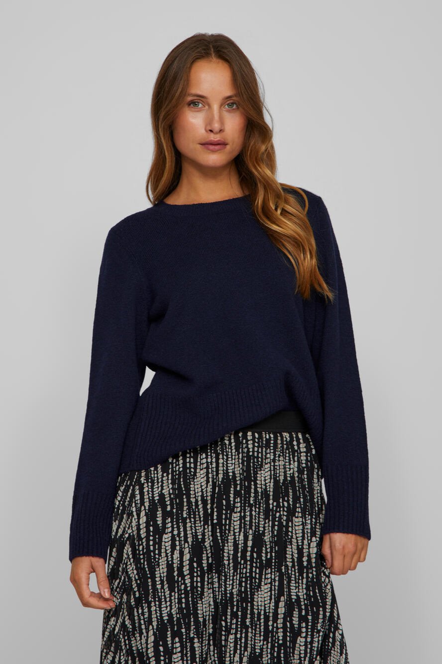 Vila  Viprimia L/S O-Neck striktrøje - Navy Blazer