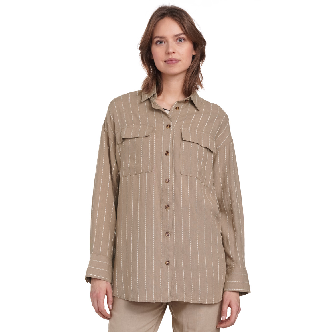 Gina Collection Damen Leinen-Bluse mit Streifen beige