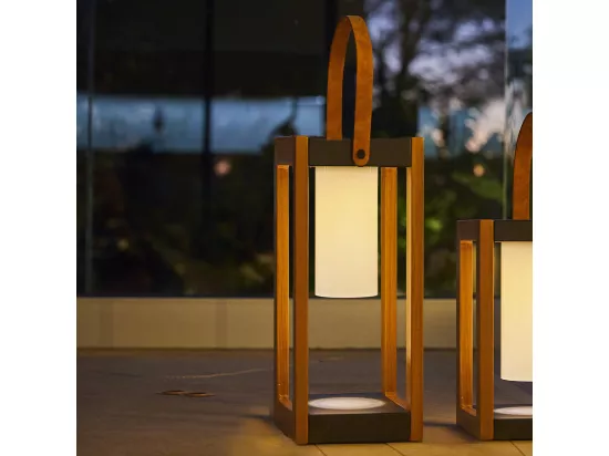 Lanterne solaire SERAPHINA TALL Bois Aluminium H58 cm