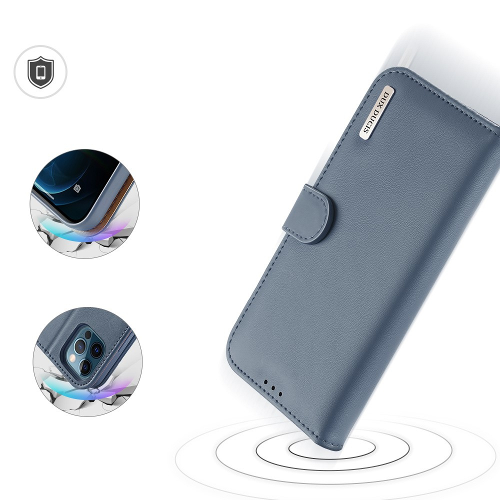 iPhone 12 / iPhone 12 Pro Flip Wallet Cover Echtleder Tasche (RFID Schutz) - Blau