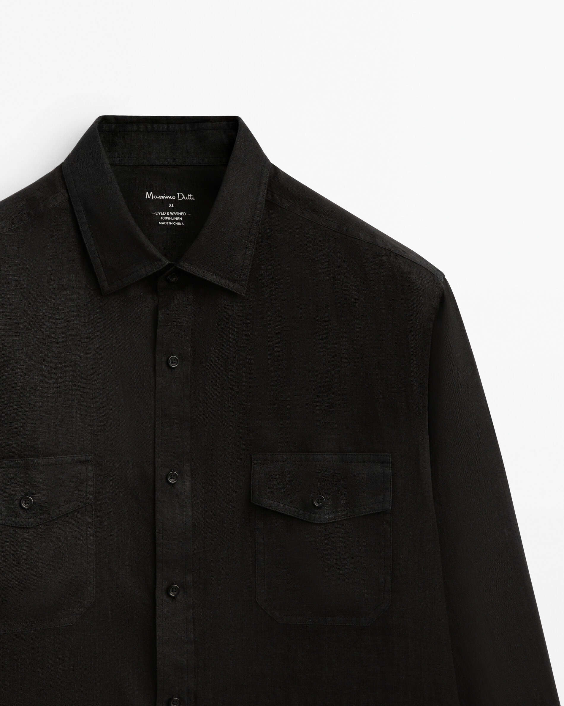 Camisa 100% linho com bolsos - PRETA