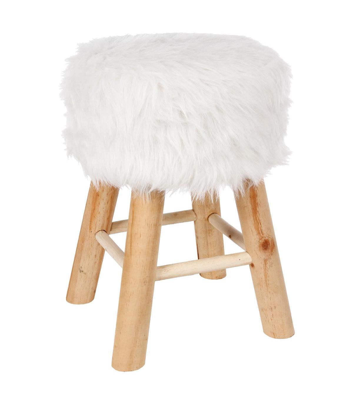 TABOURET APPOINT FOURRURE OSLO BLANC