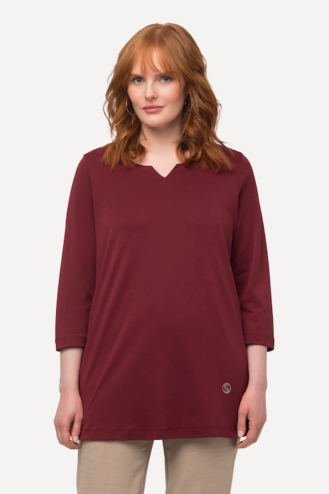 Shirt, Pima Cotton, A-Linie, V-Ausschnitt, 3/4-Arm