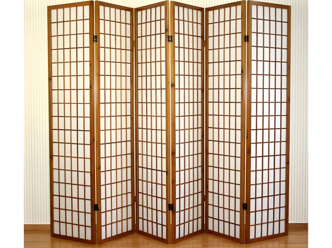 Paravent 6 panneaux en bois marron 264 x 2.2 x 175 cm PAR06047