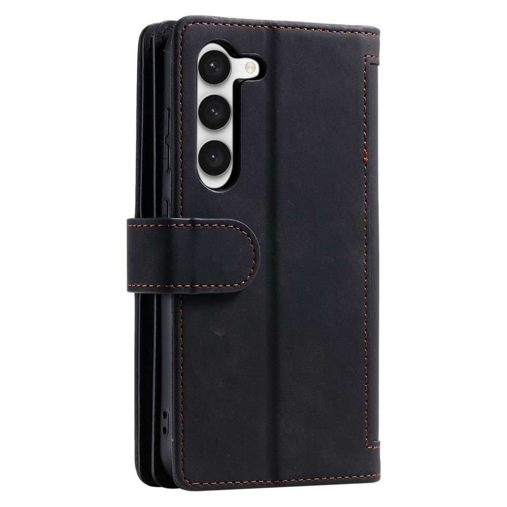 Samsung Galaxy S23 5G Leder Tasche Flip Cover mit Reissverschluss - Schwarz