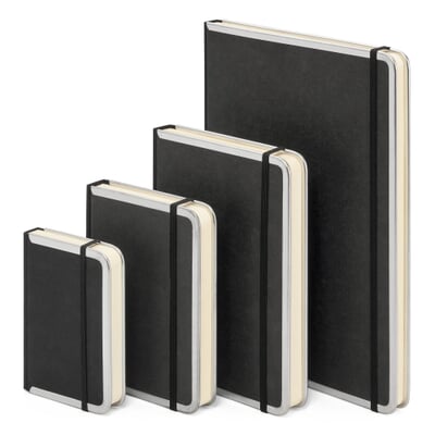 Notizbuch Metallkante A4, Blanko, Schwarz