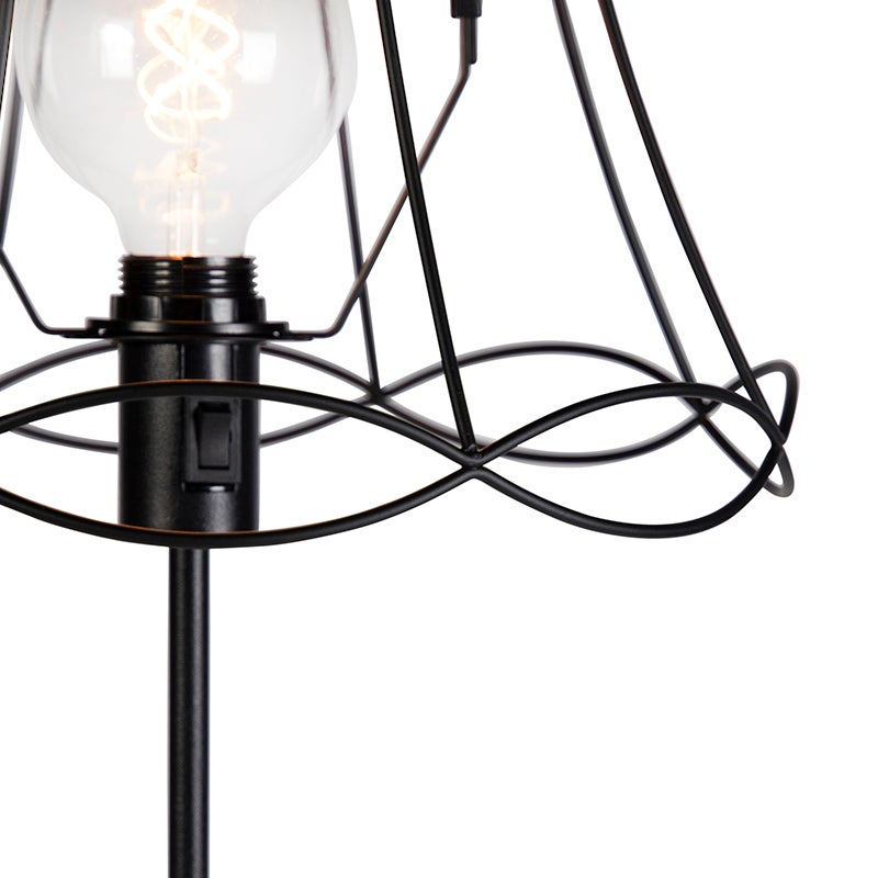 QAZQA - Klassieke I Antieke Vloerlamp I Staande Lamp I Lamp I Licht Zwart met Granny Frame 35 cm Verstelbaar - Feest I Woonkamer I Slaapkamer - Staal Langwerpig I Rond - LED Geschikt