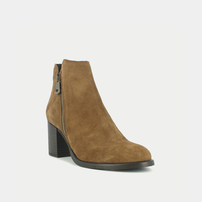 Bottines à zips  en velours camel