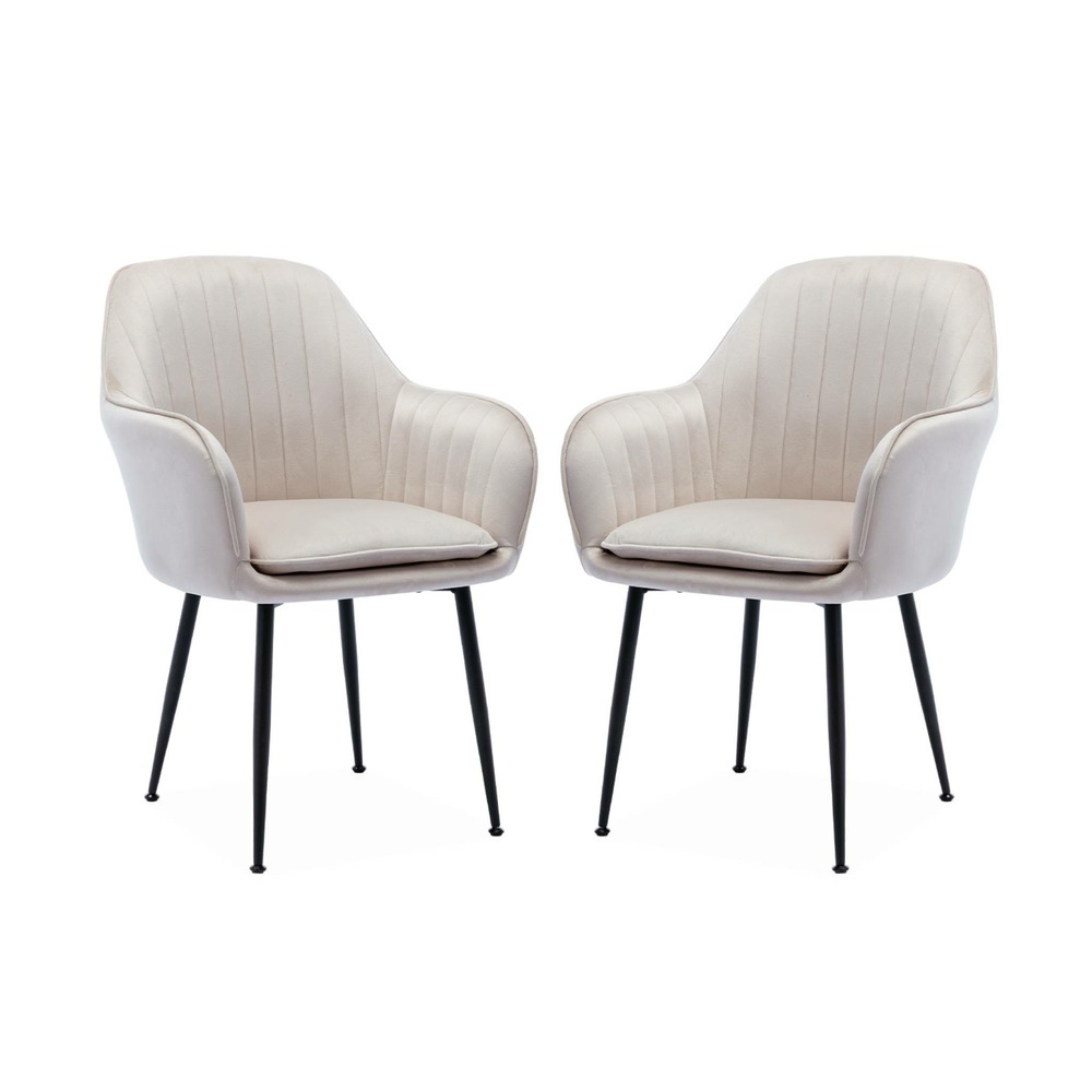 Lot de 2 fauteuils en velours blanc cassé et pieds en métal noir. Shella l 57 x p 59 x h 84.5