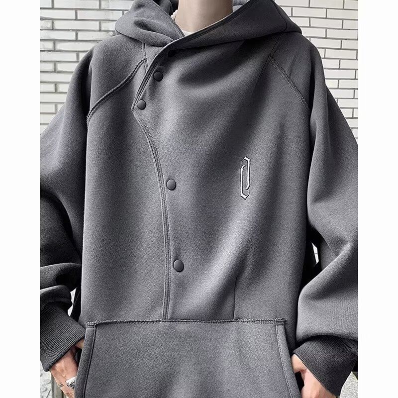 Bay Go Mall - Asymmetrische hoodie met lange mouwen en logo en knopen