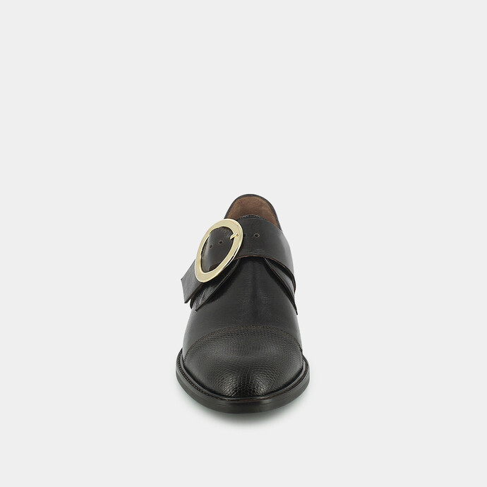 Derbies à boucle  en cuir et lézard marron