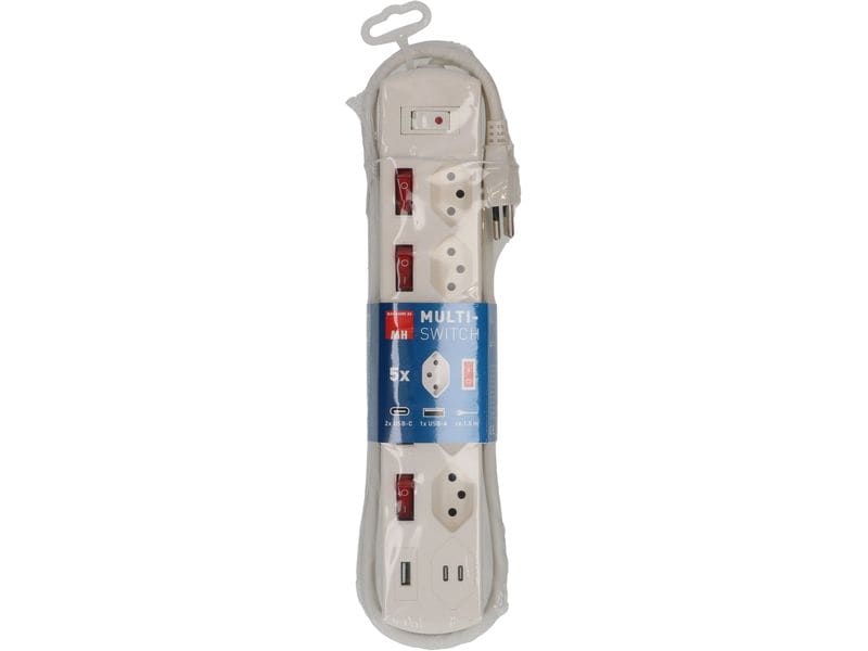 Max Hauri Steckdosenleiste Multi-Switch Weiss 5 x T13 Steckdosenleiste mit 5 T13 Steckplätzen