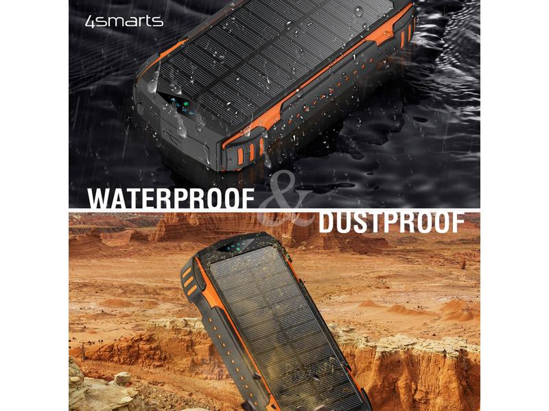4smarts Solar-Powerbank Rugged TitanPack UltiMag 20000 mAh Robuste, wasserdichte Outdoor 20000-mAh-Powerbank mit integriertem Qi-Charger und Solarpanel