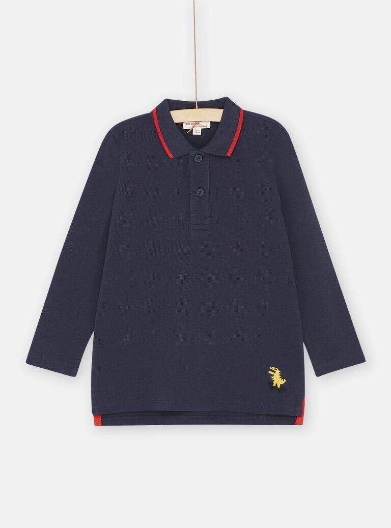 Polo bleu marine à broderie dinosaure garçon