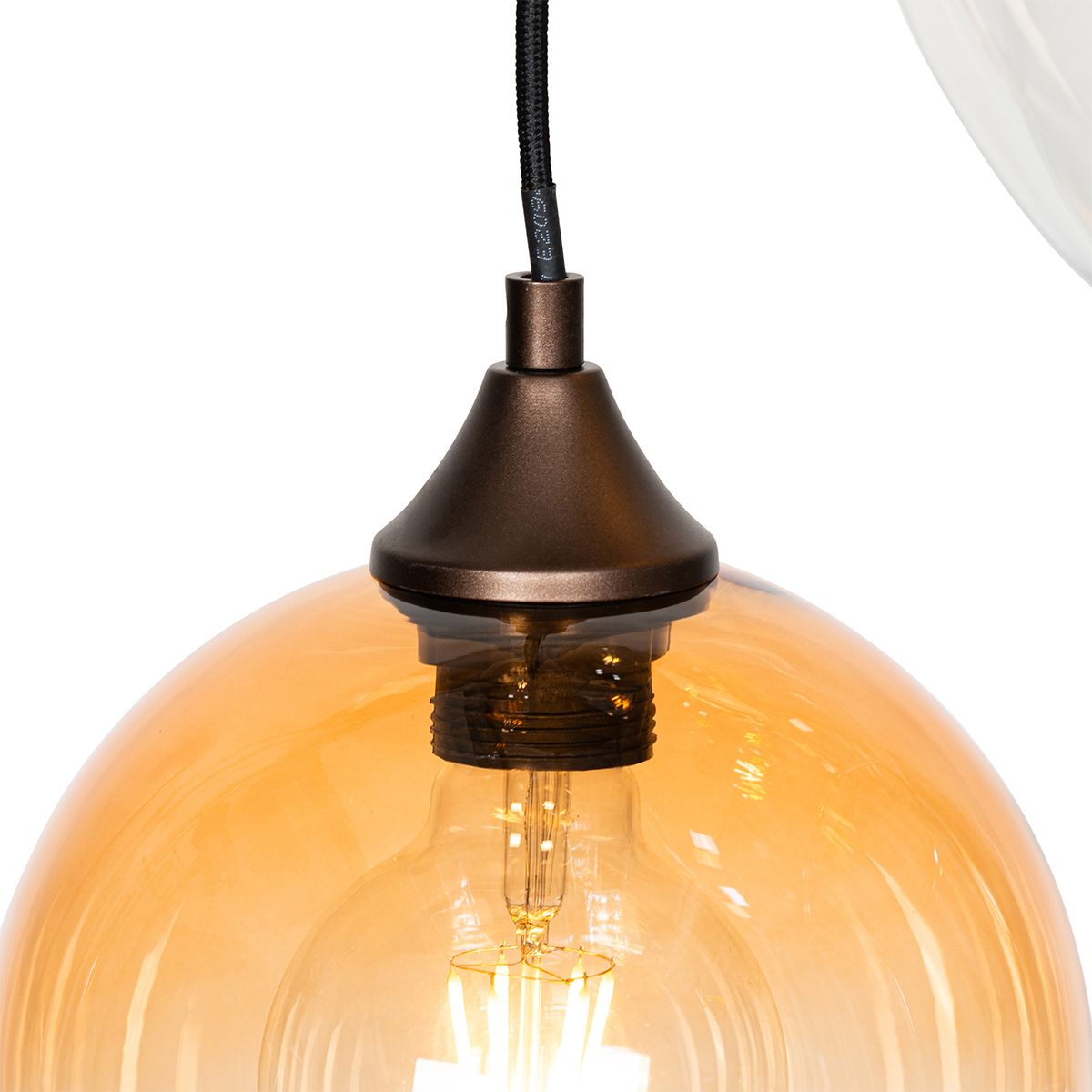 Art Deco hanglamp donkerbrons met amber glas 7-lichts - Sandra
