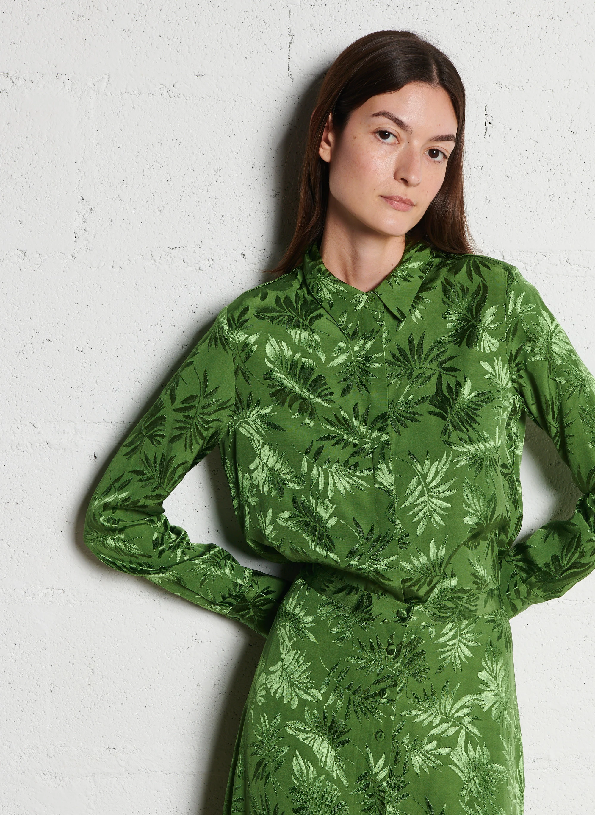 ASATI - Chemise col italien à imprimé floral | Vert