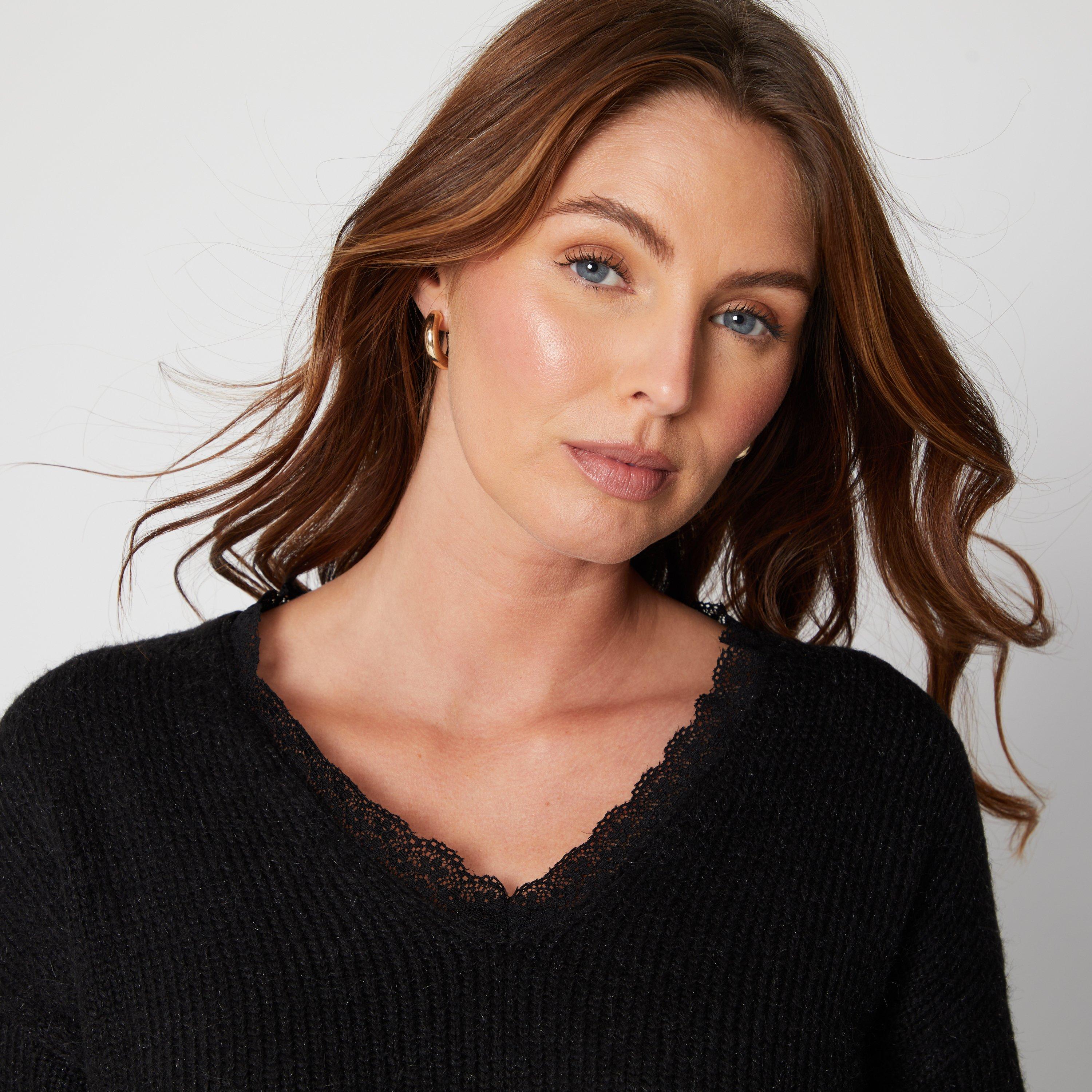 Be You Ladies Lace Trim Brushed V Neck Jumper