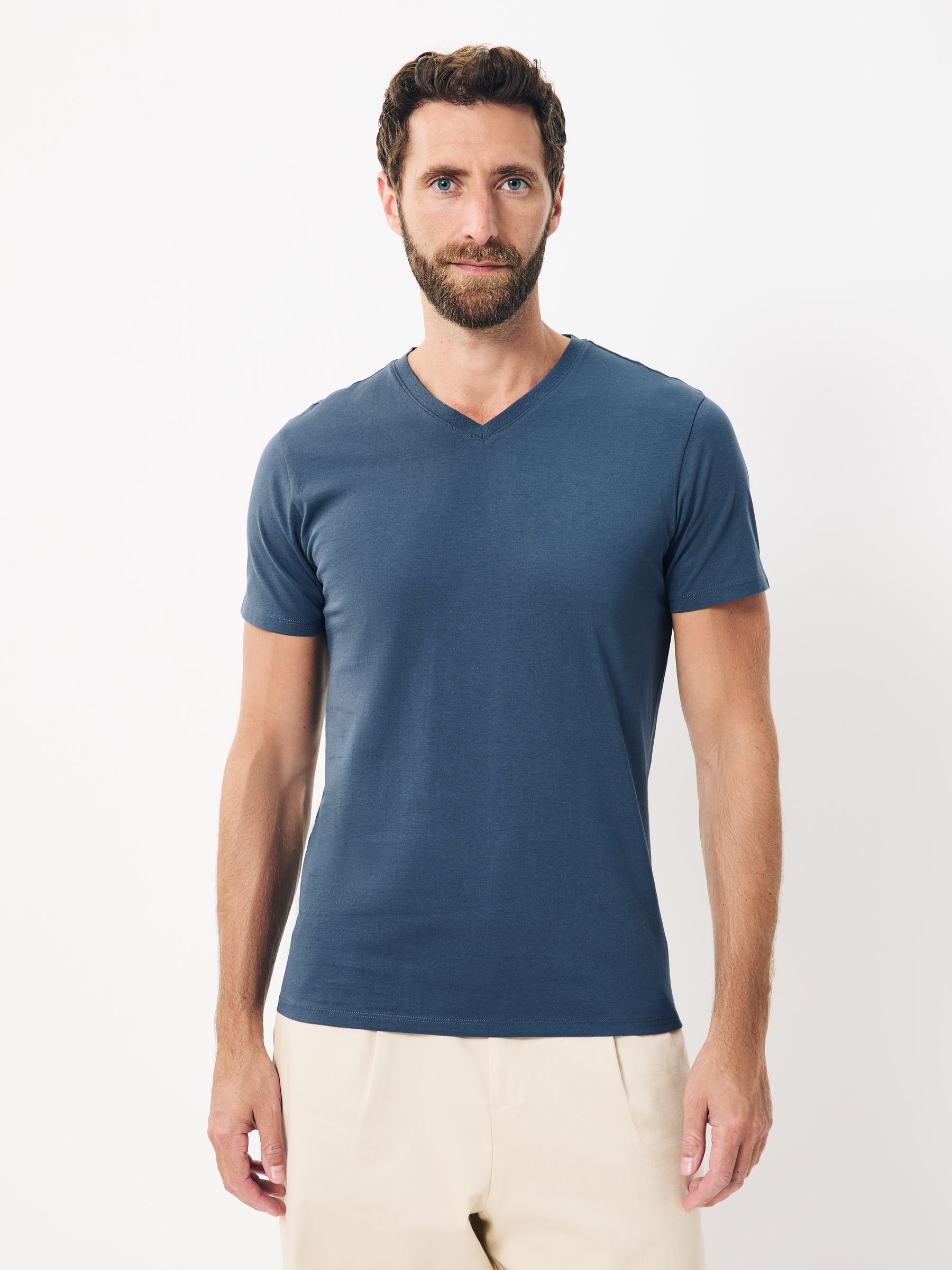Blauw - Verpakking van 5 slim-fit 100% katoenen T-shirts met V-hals en laagjes