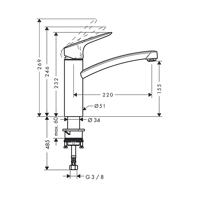 Mitigeur de cuisine chromé Hansgrohe Mysport M