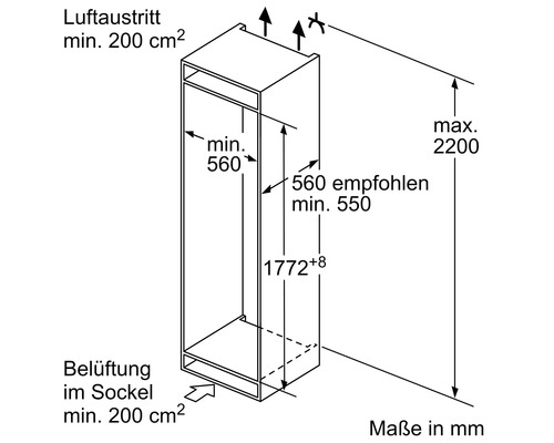 Bosch KIN86VSE0 inbouwkoelkast met vriezer, afmetingen (B x H x D): 54,1 x 177,2 x 54,8 cm, koelgedeelte: 184 l, vriesgedeelte: 76 l