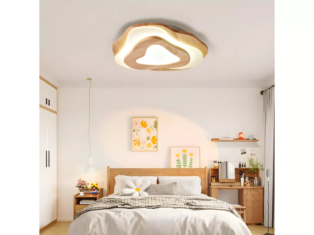 Plafonnier en bois naturel led d60cm x h12cm
