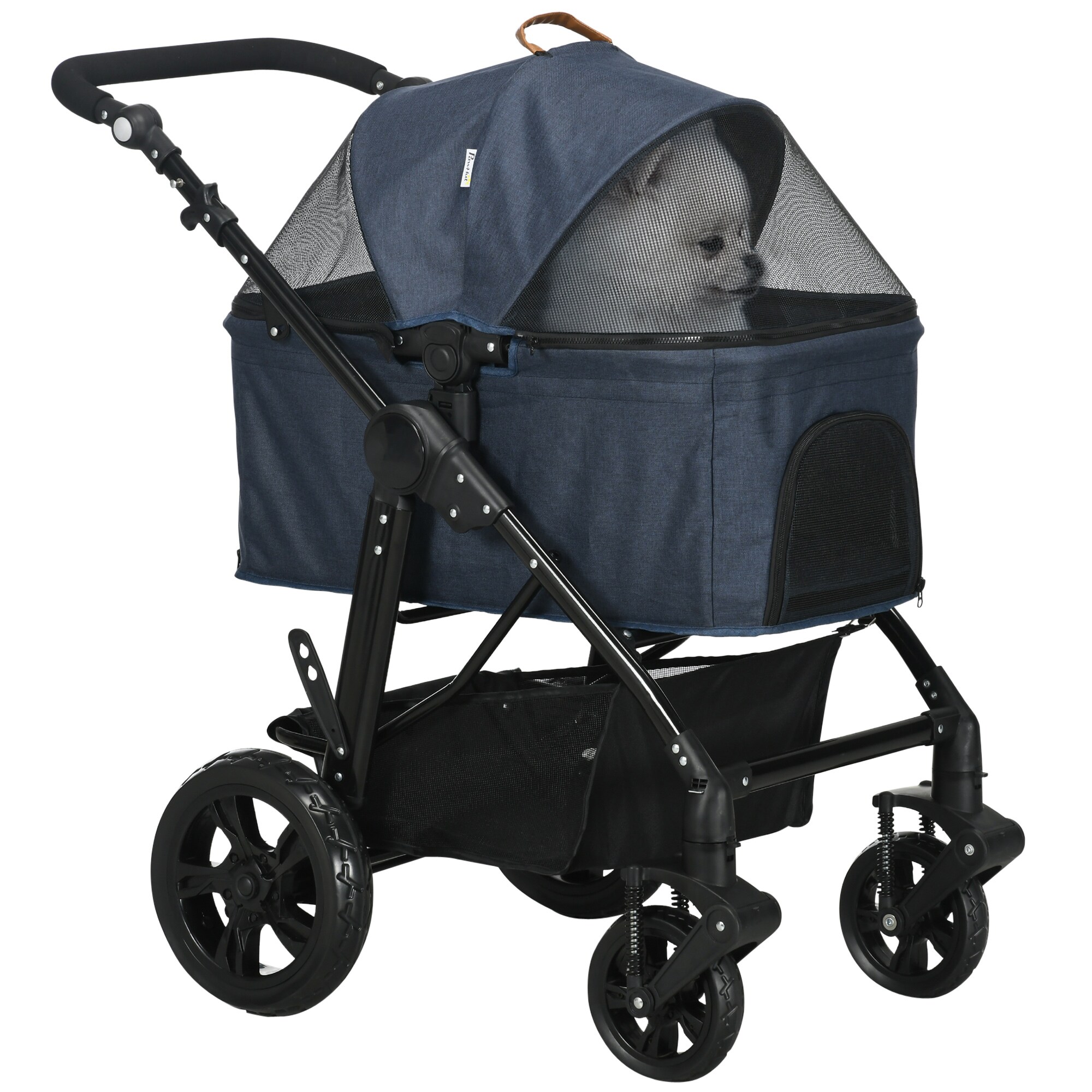 PawHut Hundebuggy mit Meshfenster blau 99L x 62B x 106H cm