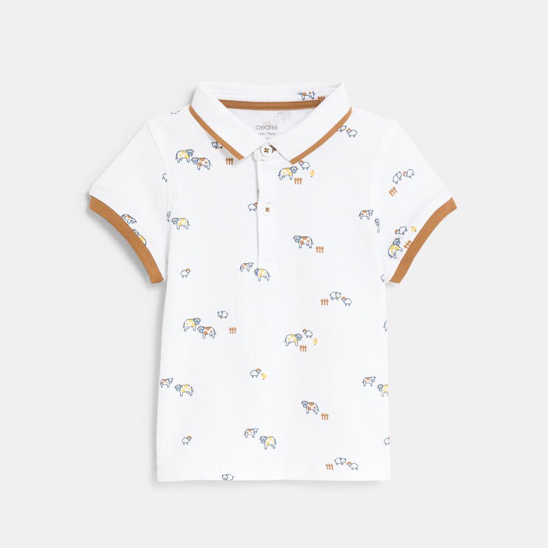 Polo coton piqué animaux blanc bébé garçon Blanc