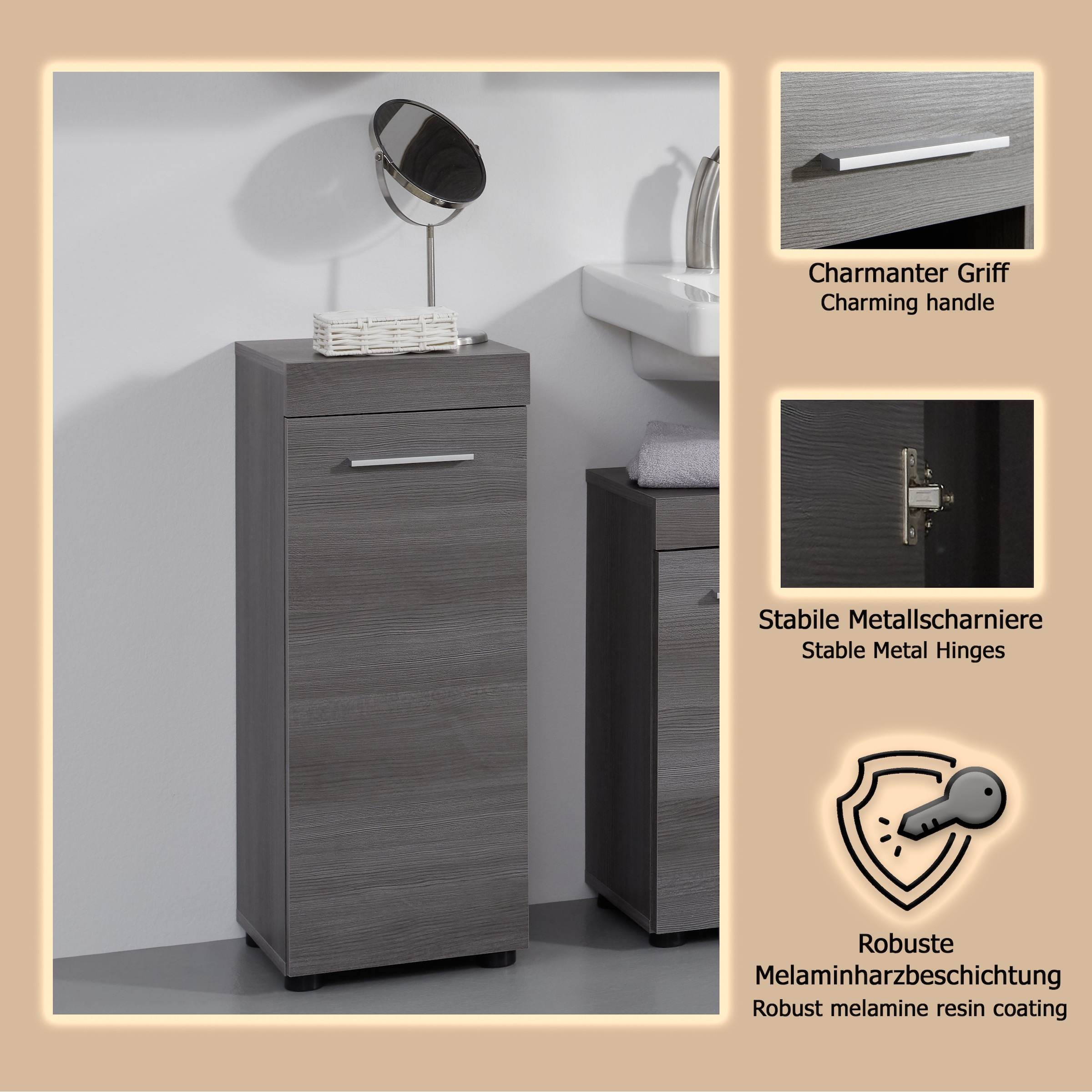 welltime Stauraumschrank »Royan« Badkommode mit 2 Fächern in Rauchsilber - Masse (B/T/H) 30/30/76 cm