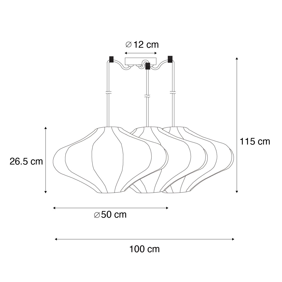 Japandi hanglamp bruin 50cm 3-lichts - Plu