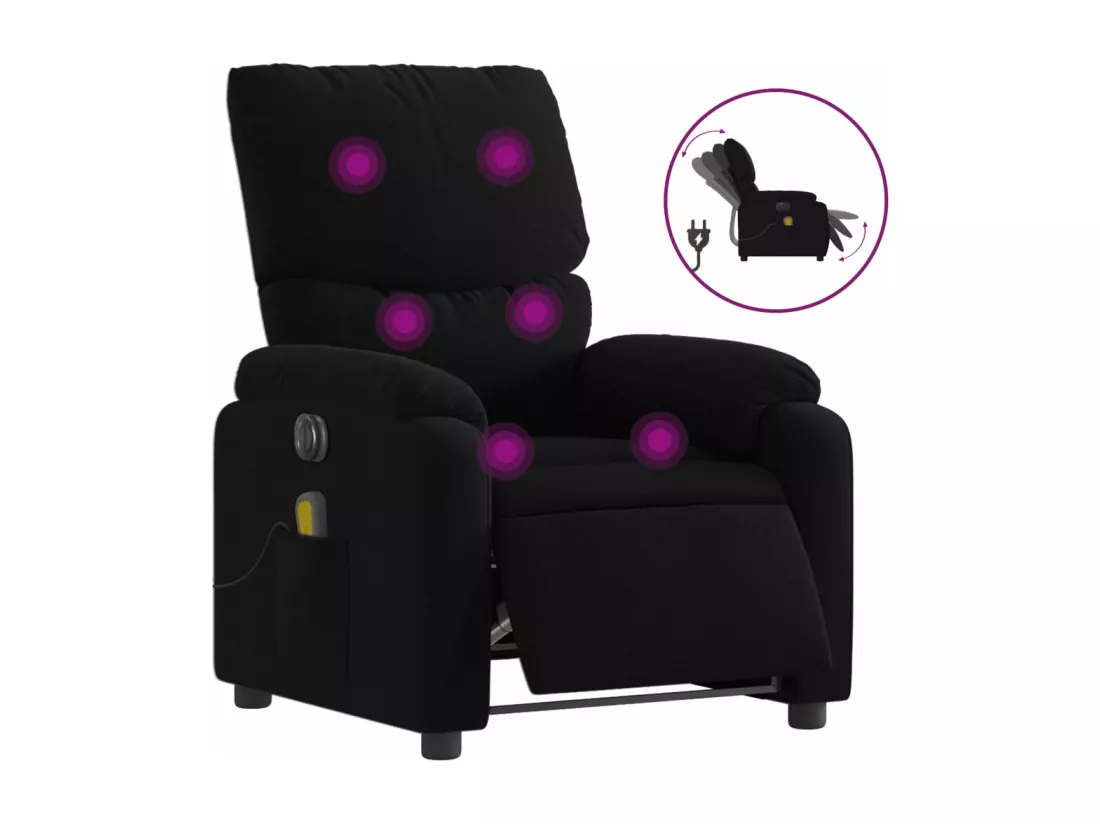 Fauteuil massant inclinable électrique Noir Tissu