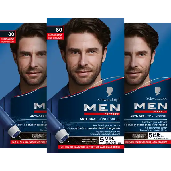 Anti-Grau-Tönungs-Gel 80 Schwarzbraun 3er Vorteilsset