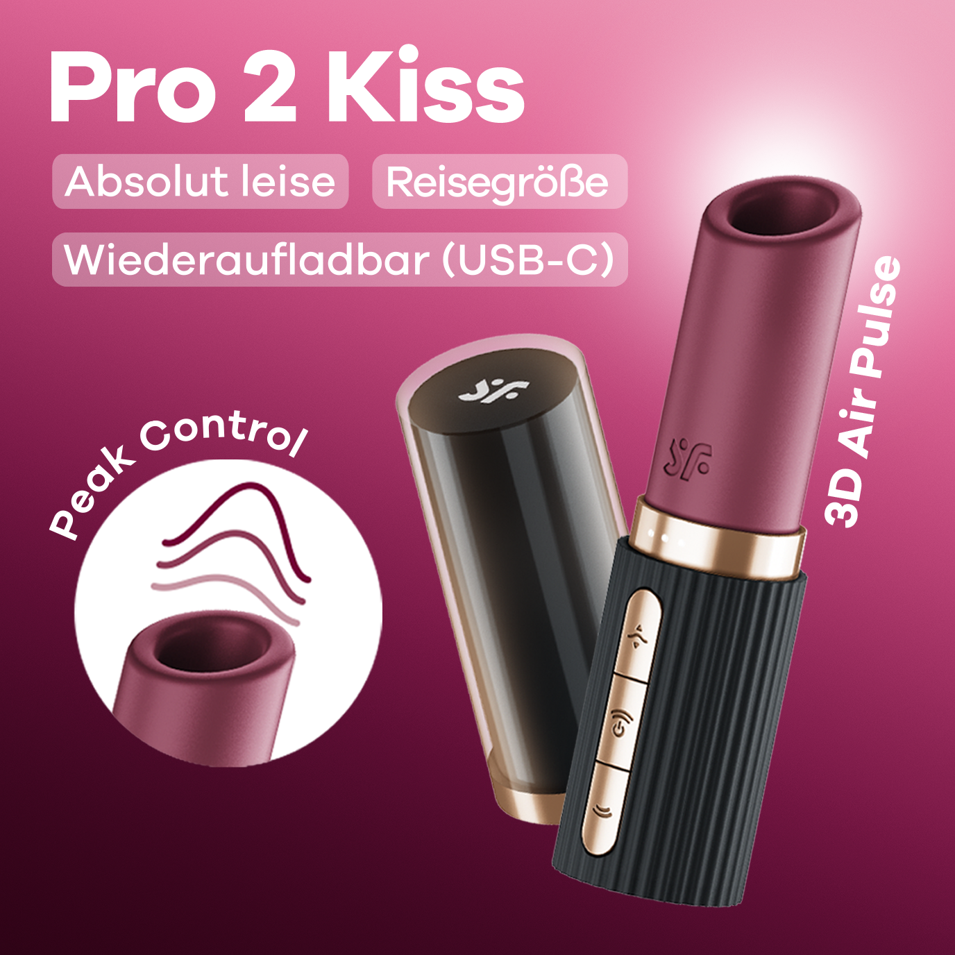 Pro 2 Kiss Druckwellen Vibrator (4061504078601) - Schwarz / Rot