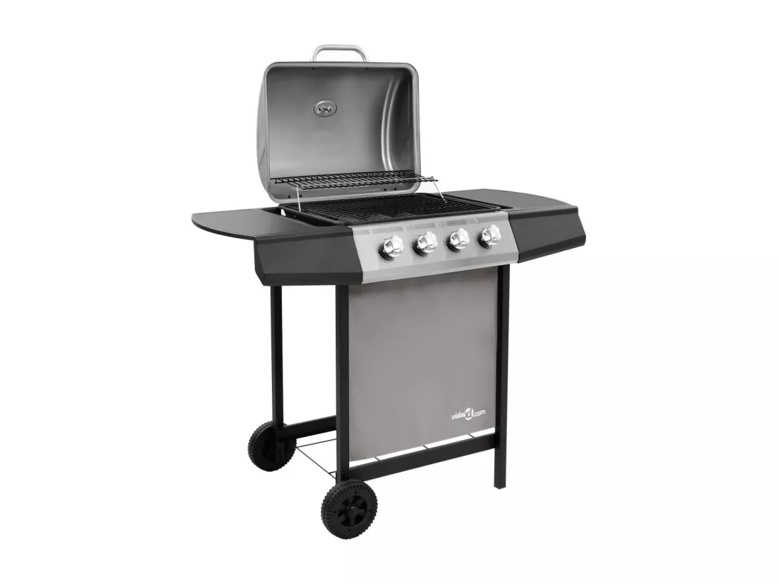 Barbecue gril à gaz avec 4 brûleurs Noir et argenté