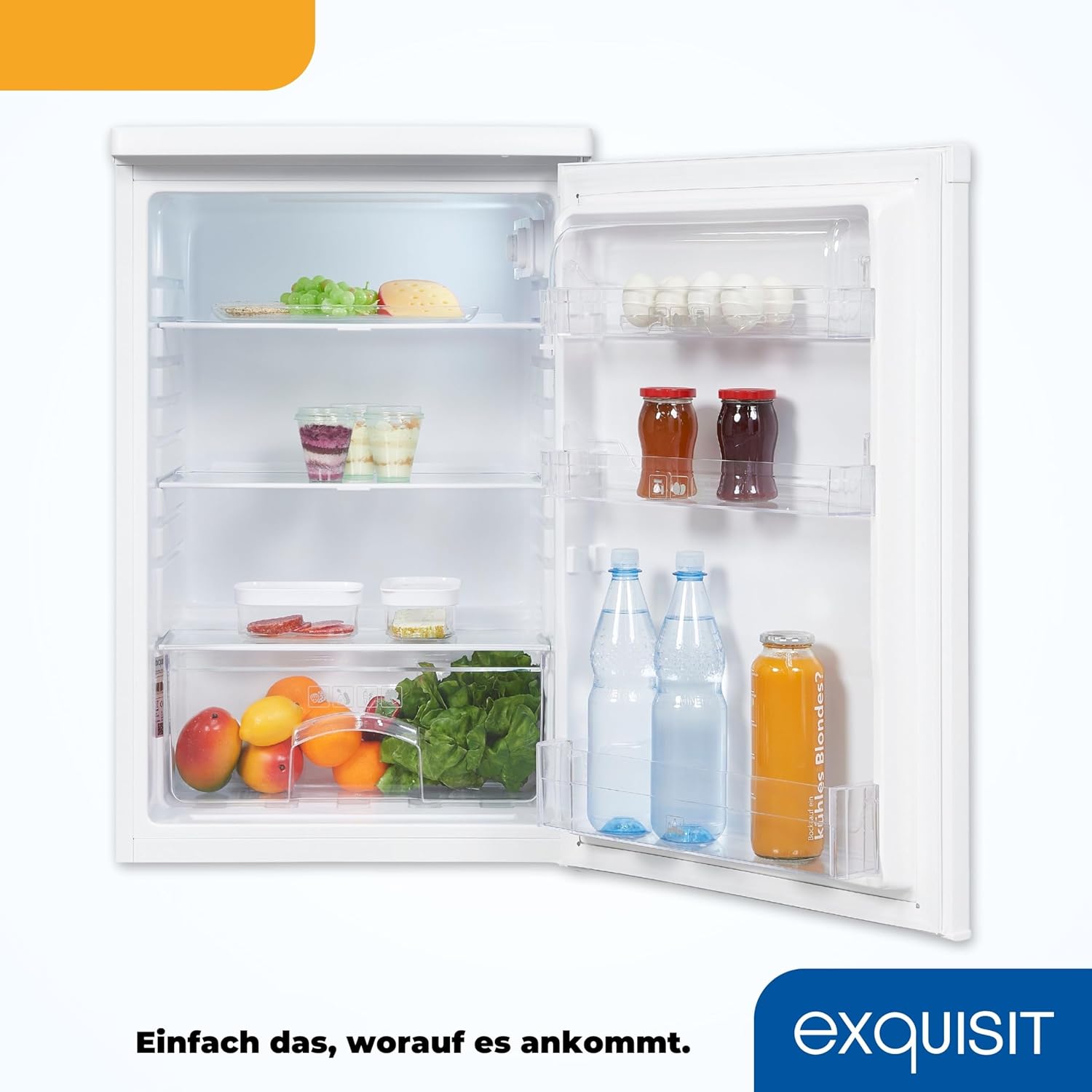 Exquisit Kühlschrank KS16-V-040E weiss | insgesamt 127 l Volumen | Weiß | Freistehend | Kühlen | Glasablagen und Gemüsefach | Türanschlag wechselbar