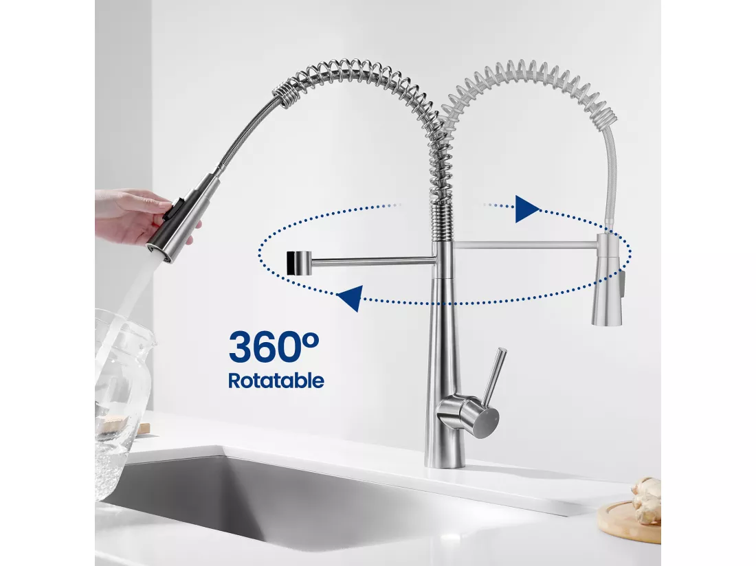 Cecipa max Évier 1 Bac 60×45cm Évier Inox Brossé avec Panier de Drainage + Mitigeur de Cuisine à Ressort avec 3 Modes de Sortie D'eau, Brossé