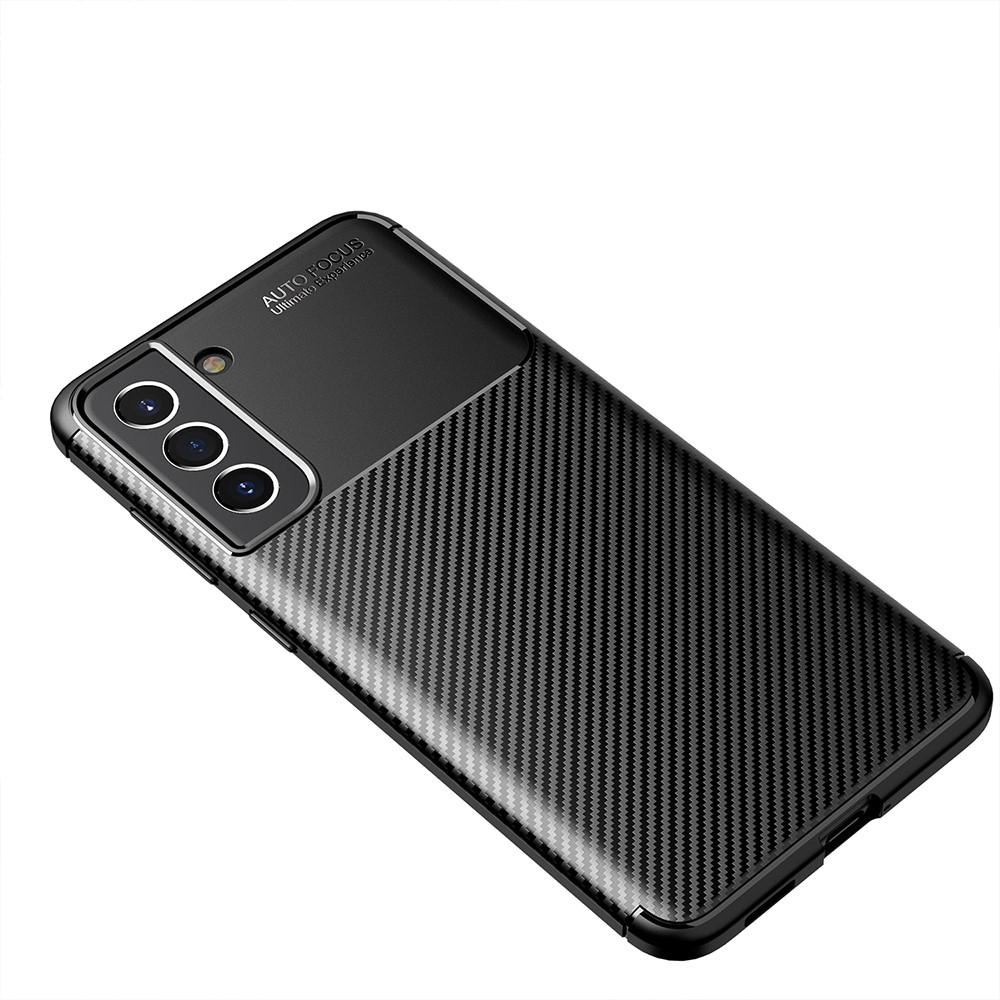 Samsung Galaxy S21 FE 5G Gummi Case Schutzhülle mit Air Cushion Fallschutz im Carbon Look - Schwarz