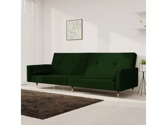 Canapé-lit à 2 places avec deux oreillers Vert foncé Velours