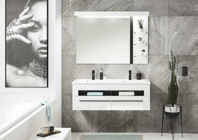 INOSIGN Waschtisch »Cantara, Waschtisch inkl. Waschbecken, modernes Design« mit schwarzen Griffen, ausreichend Stauraum