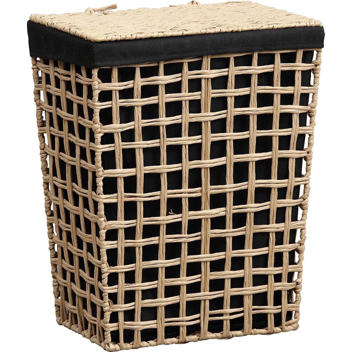 PANIERE PAPIER AJOURE 38X26X48CM NATUREL TISSU NOIR