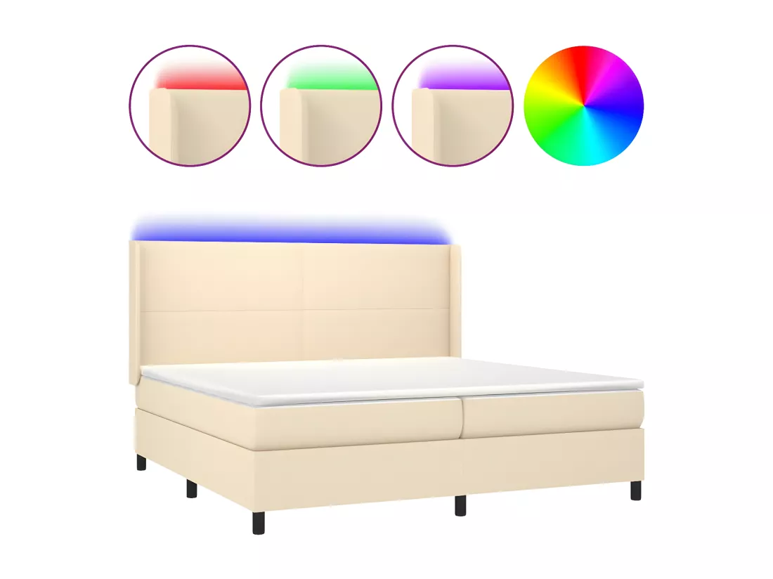 Sommier tapissier et matelas et LED Crème 200x200 cm Tissu