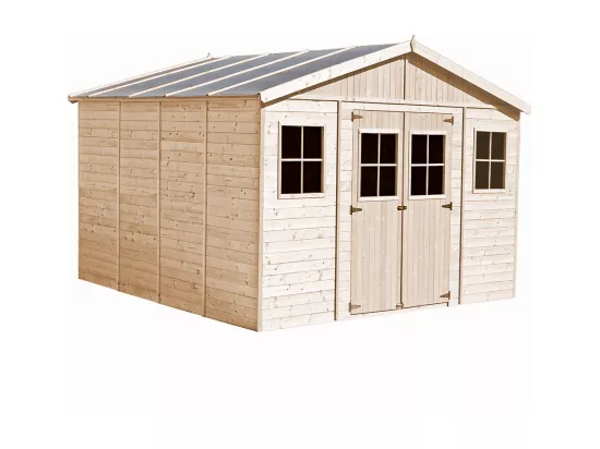 Abri de Jardin en Bois Naturel - H246 x 418 x 420 cm/ 16 m²- TIMBELA M330